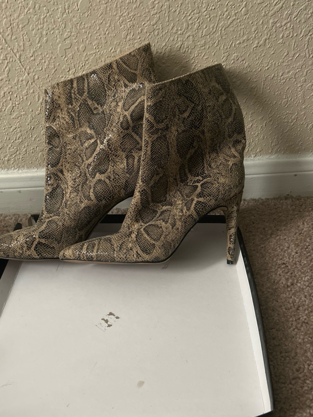 Express Snake-Print Pointed Toe Stiletto Ankle Boots - Tan/Brown